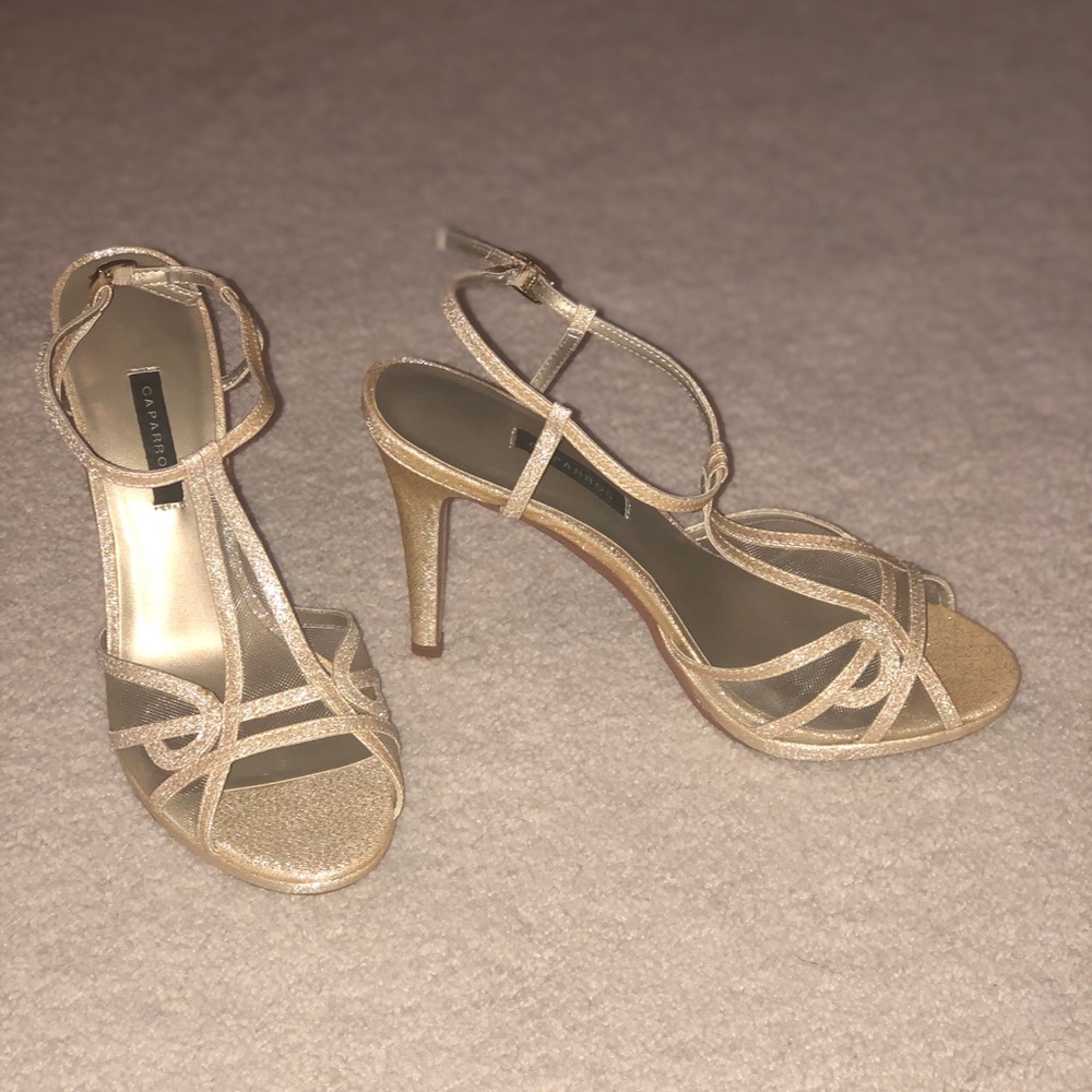 Caparros “Peach Glitz” Gold Heels